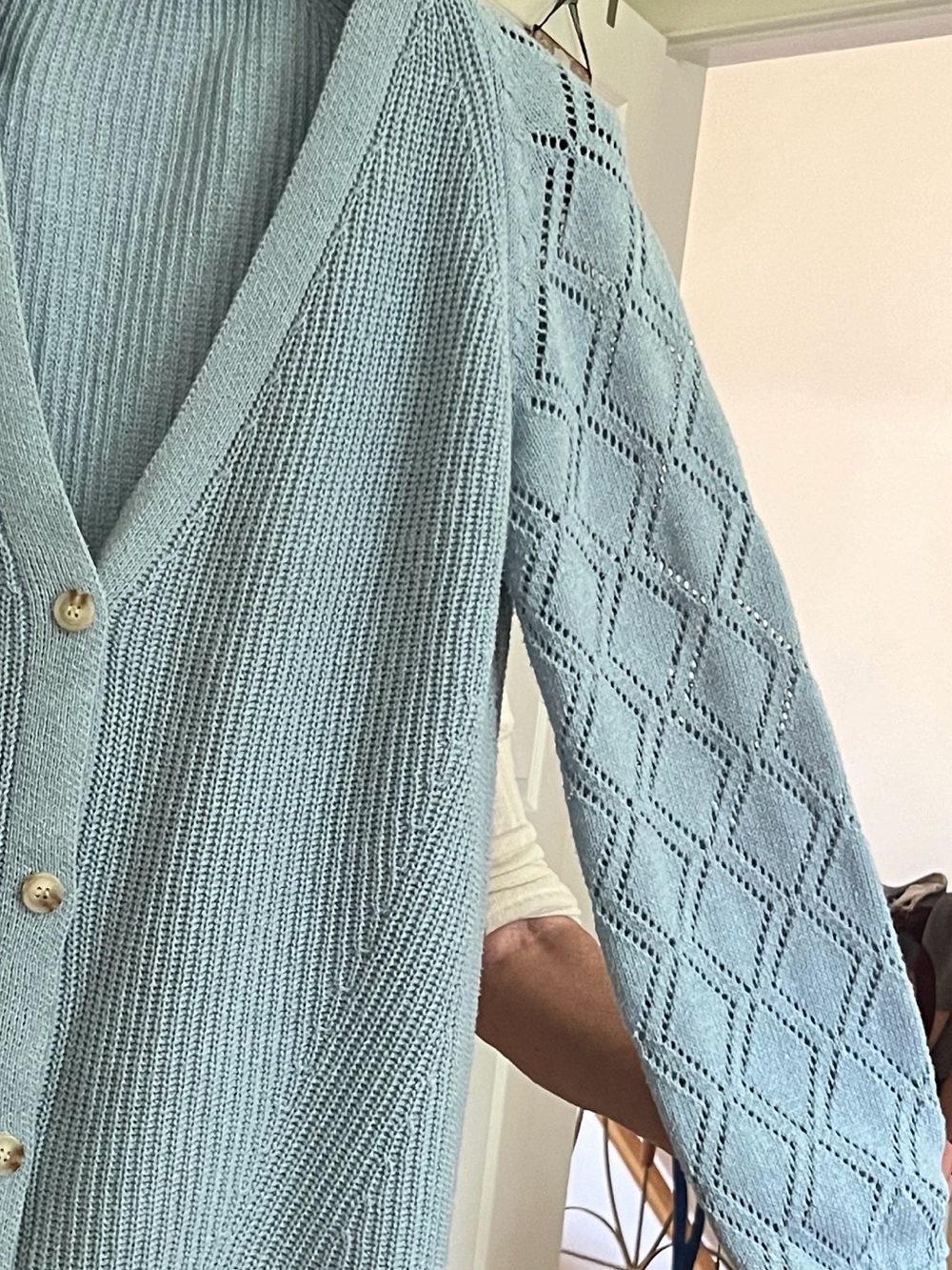 Light Blue V-Neck Button-Front Knit Cardigan- Coastal Cottagecore - Picture 3 of 4
